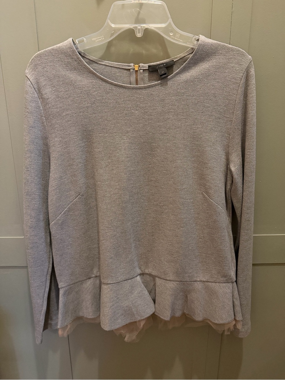 J. Crew Light Gray Peplum shirt with Tulle Hem